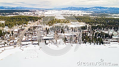 Aerial view of McCall Idahi in winter from the lake side Stock Photo