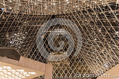 A unique view from inside the glass pyramid, Louvre museum Editorial Stock Photo