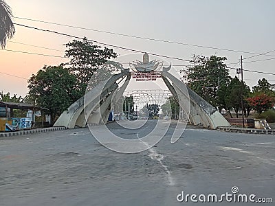 A unique white gate enters Editorial Stock Photo