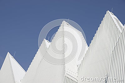 Unique white triangular shaped aluminum metal roof designed Stock Photo