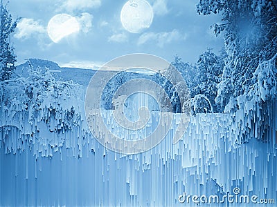 A Unique Winter Snow Waterfall Abstract Art Background Stock Photo