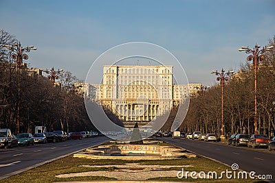 Unirii Boulevard leading to Parliament, Bucharest Stock Photo