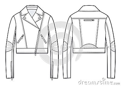 Unisex Biker Jacket fashion flat technical drawing template. Vector Illustration