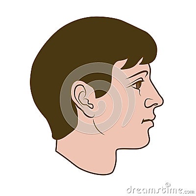 Unisex dark haired human head in side view Vector Illustration