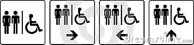 Unisex And Disabled Symbol Toilet Door Sign Vector Illustration