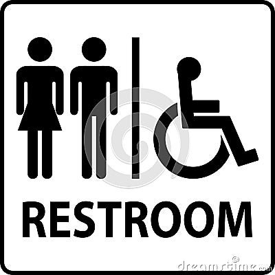 Unisex And Disabled Toilet Door Sign,Handicap Restroom Symbol Vector Illustration