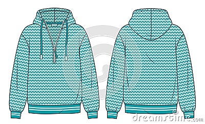 Unisex knitted green Hoodie fashion flat design. Vector Illustration