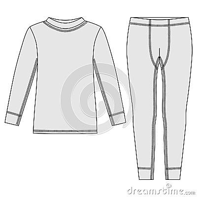 Unisex winter thermal underwear. Blank templates of long sleeve t-shirt and leggings. Isolated sweatshirt and pants Vector Illustration