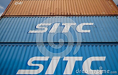 3-unit high stacked shipping containers Editorial Stock Photo