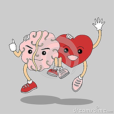 Unite together heart and brain will get success and happy, hand drawn vector Vector Illustration