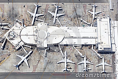 United Airlines airplanes Los Angeles airport aerial view Editorial Stock Photo