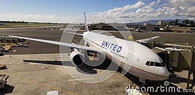 United Airlines Plane at the Terminal Editorial Stock Photo