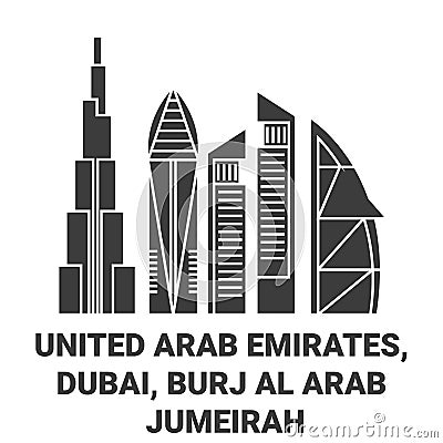 United Arab Emirates, Dubai, Burj Al Arab Jumeirah travel landmark vector illustration Vector Illustration