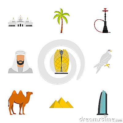 United Arab Emirates elements icons set flat style Vector Illustration