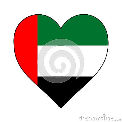 United Arab Emirates Heart Shape Flag. Love United Arab Emirates. Visit United Arab Emirates. Middle East. Western Asia. Vector Illustration