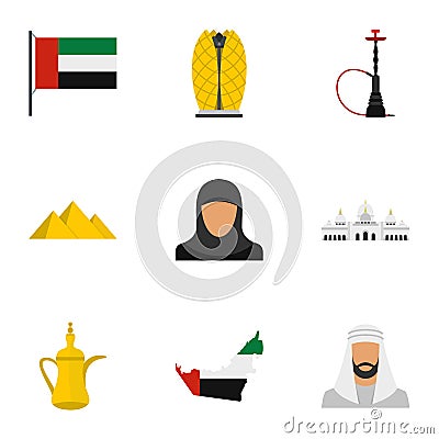 United Arab Emirates icons set, flat style Vector Illustration