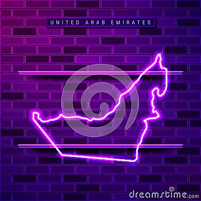 United Arab Emirates map glowing purple neon lamp sign Vector Illustration