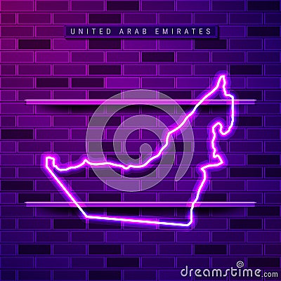 United Arab Emirates map glowing purple neon lamp sign Cartoon Illustration