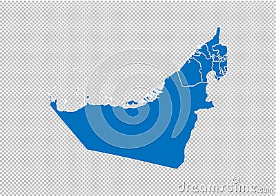 united Arab Emirates map - High detailed blue map with counties/regions/states of united Arab Emirates. UAE map isolated on Vector Illustration