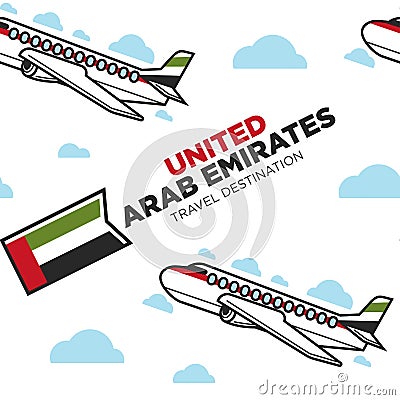 United Arab Emirates traveling seamless pattern airplanes Vector Illustration