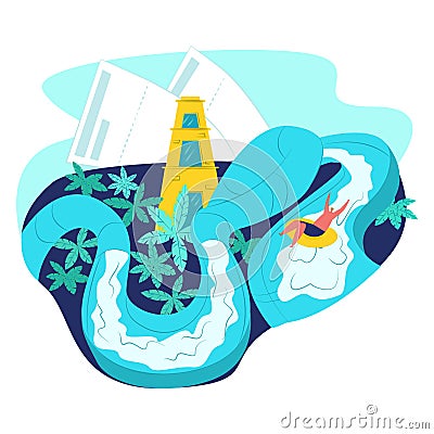 United arab emirates tropical ocean rest place, uae amusement park, cheerful people flat vector illustration, isolated Cartoon Illustration