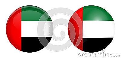 United Arab Emirates UAE flag under 3d dome button and on glossy sphere / ball Vector Illustration