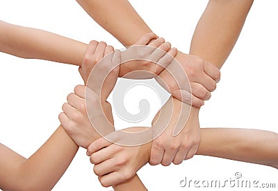United hands isolated on white background Stock Photo