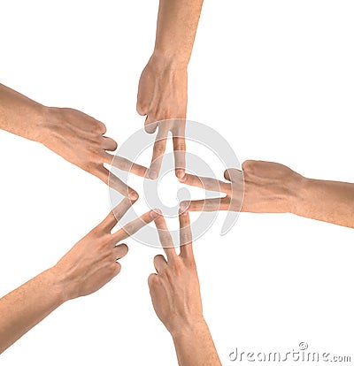 United hands isolated on white Conceptual Stock Photo