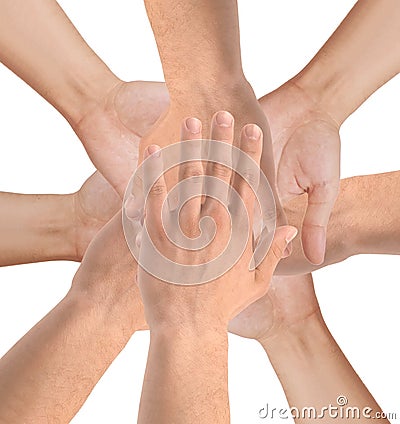 United hands isolated on white Conceptual Stock Photo