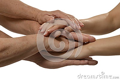 United hands on a white Stock Photo