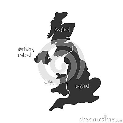 United Kingdom, aka UK, of Great Britain and Northern Ireland hand-drawn blank map. Divided to four countries - England Vector Illustration