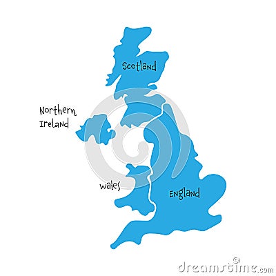 United Kingdom, aka UK, of Great Britain and Northern Ireland hand-drawn blank map. Divided to four countries - England Vector Illustration