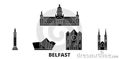 United Kingdom, Belfast flat travel skyline set. United Kingdom, Belfast black city vector illustration, symbol, travel Vector Illustration