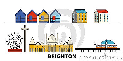 United Kingdom, Brighton flat landmarks vector illustration. United Kingdom, Brighton line city with famous travel Vector Illustration