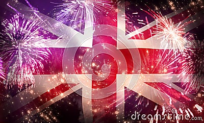 United Kingdom British Flag Fireworks Stock Photo