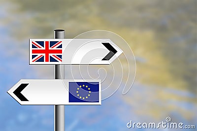 United Kingdom, EU road sign. Different directions. Stock Photo