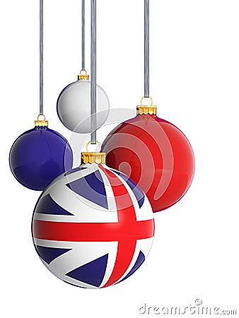 United kingdom flag ball and Christmas baubles hanging isolated on white background Stock Photo