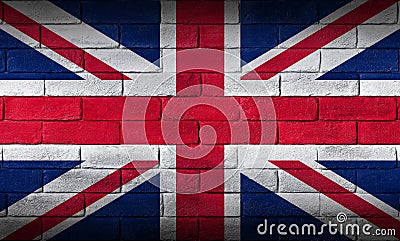 United Kingdom flag painted on brick wall background texture. National flag of United Kingdom. Stock Photo
