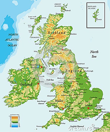 United Kingdom and Ireland-physical map Vector Illustration