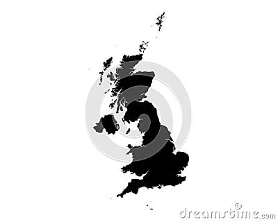 UK Map. United Kingdom Country Map. Black and White Great Britain British National Nation Geography Outline Border Boundary Territ Vector Illustration