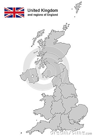 United Kingdom and regions of England Vector Illustration