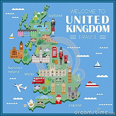 United Kingdom travel map Vector Illustration