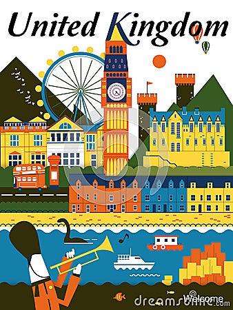 United Kingdom travel poster Vector Illustration
