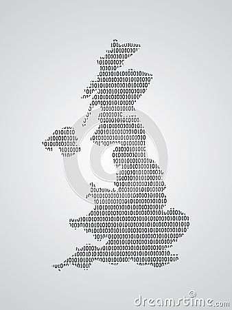 United Kingdom or UK map vector illustration using binary numbers or signs to represent digital country Vector Illustration