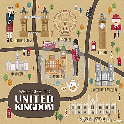 United Kingdom walking map Vector Illustration
