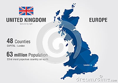 United Kingdom world map. England map with a pixel diamond texture. Vector Illustration