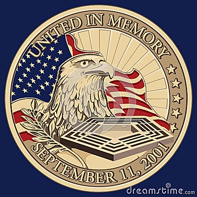 United in Memory, September 11, 2001 Coin Vector Illustration