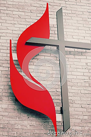 United Methodist Cross and Flame Symbol Stock Photo