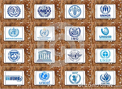 United nations agencies logos and icons Editorial Stock Photo