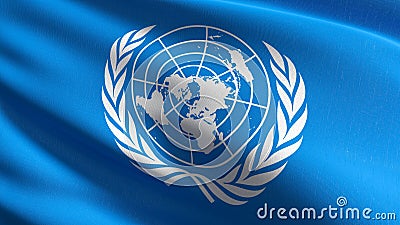 United Nations flag blowing in the wind isolated. Official patriotic abstract design. 3D rendering illustration of waving sign Cartoon Illustration